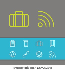 Business strategy icons set with process, wifi and cathedral elements. Set of business strategy icons and banner concept. Editable vector elements for logo app UI design.