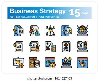 Business Strategy Icons Set. UI Pixel Perfect Well-crafted Vector Thin Line Icons. The illustrations are a vector.