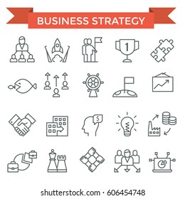 Business strategy icons, thin line, flat design