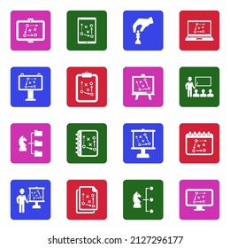Business Strategy Icons. White Flat Collection In Square. Vector Illustration.
