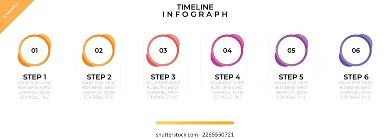 Gráfico informativo de la Estrategia de negocio. Plantilla de negocio de infografía. Diagrama de línea de tiempo con seis pasos e icono. Presentación en formato vectorial.