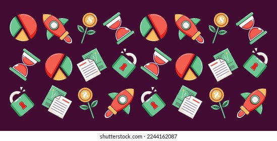 Business strategy. Infographic, document, rocket, money and time icon pattern