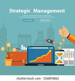 Business strategy, investment and management banners set in flat style