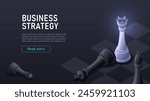 Business strategy isometric. Chess pieces at board. Planning and vision of future. Entrepreneurship and investing, trading. Landing webpage design. Cartoon volumetric vector illustration