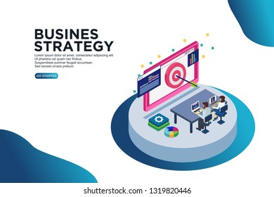 Business strategy isometric vector illustration concept.  can use for, template, ui, landing page,  hero header, mobile app, banner, poster, flyer - Vector