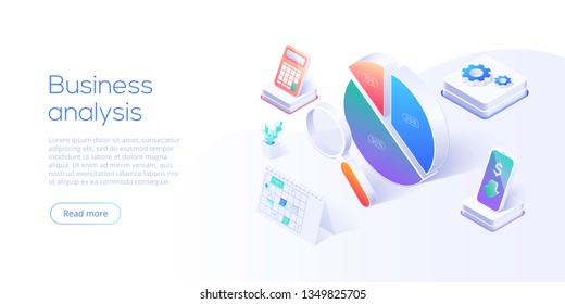 Business strategy isometric vector illustration. Data analytics for company marketing solutions or financial performance. Budget accounting or statistics concept.
