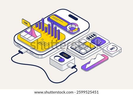 Business strategy isometric vector illustration. Data analytics for company marketing solutions or financial performance. Budget accounting or statistics concept.