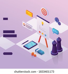 Business strategy item for web page with isometric style