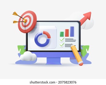 Business strategy. Landing page template. Business analysis, content strategy and management concept. 3D Web Vector Illustrations free to edit. Business analyst application, crypto trading analysis.