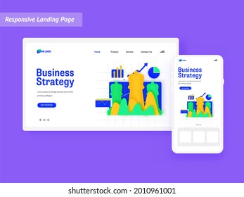 Business Strategy Landing Page Or Web Banner Design With Smartphone Illustration.