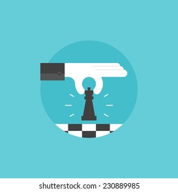 Business strategy and leadership concept - businessman playing chess and making a winning move. Flat icon modern design style vector illustration concept.