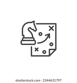 Business strategy line icon. Knight chess and plan linear style sign for mobile concept and web design. Strategy planning outline vector icon. Symbol, logo illustration. Vector graphics