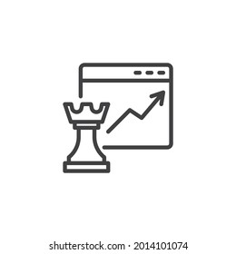 Geschäftsstrategie-Symbol lineares Stilzeichen für mobiles Konzept und Webdesign. Website mit Graph und Schachstück Umriss Vektorsymbol. Symbol, Logo-Abbildung. Vektorgrafik