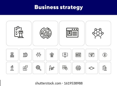 Business strategy line icon set. Puzzle, jigsaw, chess. Business concept. Can be used for topics like tactics, solution, aiming