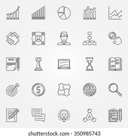 Business strategy linear icons - vector set of business plan or strategy symbols or logo elements