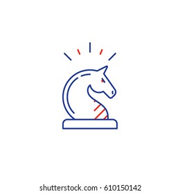 Business strategy logo, chess knight horse, training concept vector mono line icon