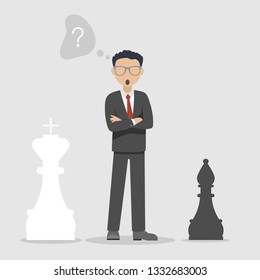 Business strategy. Man thinking about tactical manoeuvre. Planning and management concept. Critical path. Isolated illustration