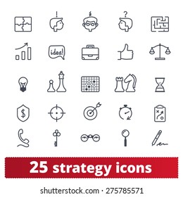 Business strategy and management icons: vector set of web and application signs.