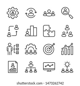 Business strategy and management line icons set vector illustration