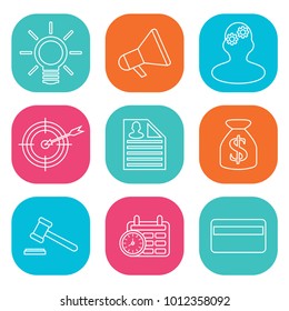 Business, strategy, management and marketing, office, people and human resources colorful flat design icons set. template elements for web and mobile applications. Vector icon set eps 10
