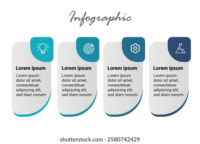 Business Strategy and Marketing Planning 4 Step Infographic Template with Icons, Process Flow, and Modern Data Visualization