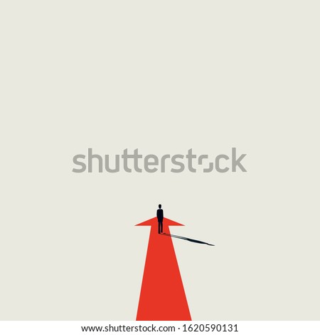 Business strategy, moving forward vector concept with businessman and straight arrow. Symbol of success, ambition, motivation and determination.