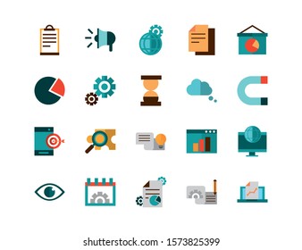 business strategy network icons set vector illustration