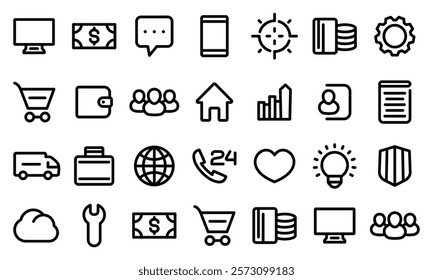 Business strategy optimization team icon set