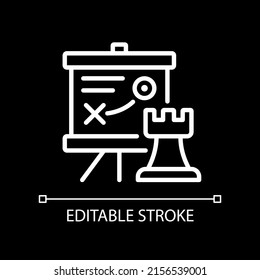 Business strategy pixel perfect white linear icon for dark theme. Company plan. Strategic management. Thin line illustration. Isolated symbol for night mode. Editable stroke. Arial font used