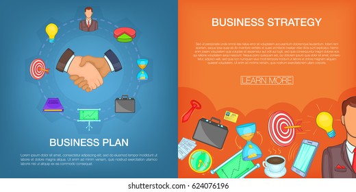 Business strategy plan banner set in cartoon style for any design vector illustration