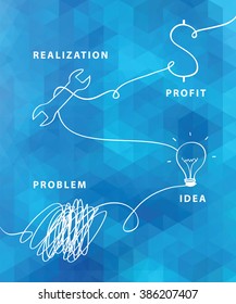 Business strategy plan concept idea with light bulb on abstract pixelated blue background. Vector illustration