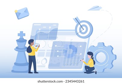 Business strategy plan concept. Working, planning, brainstorming, consulting to achieve success. Business competition and opportunity. Flat vector design illustration.