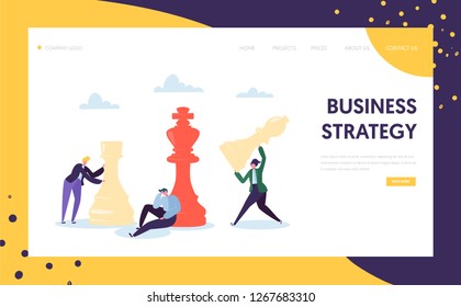 Business Strategy Plan Thinking Landing Page. Businessman Character Team Play Chess. Strategic Game for Leadership Growth. Project Mistake Decision Website or Web Page. Flat Vector Illustration
