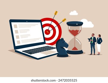 Business strategy, planning to achieve goal, management for company growth opportunity, market success goal. Flat vector illustration
