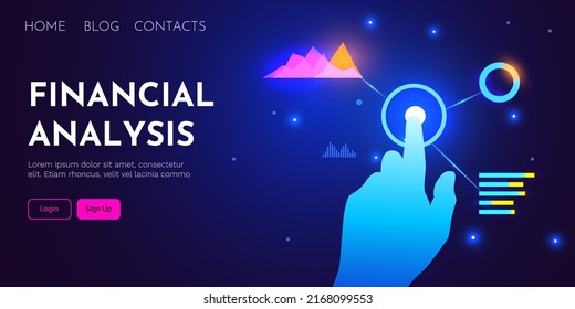 Business strategy and planning. Data analysis and investment. Business success. Computer with infographic elements. Design for presentation. Vector illustration