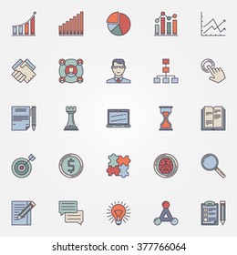 Business strategy planning icons - vector colorful symbols of chart, graph, checklist and other business signs