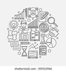 Business strategy planning illustration - vector business plan round design template made with thin line icons