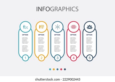 Geschäftsstrategie, Planung, Geschäftsmodell, Vision, Entwicklungssymbole Infografische Design-Vorlage. Kreatives Konzept mit 5 Schritten