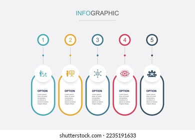 Business strategy, planning, business model, vision, development icons Infographic design template. Creative concept with 5 steps