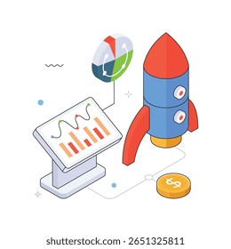 Ilustración isométrica del Vector de la planificación de la estrategia empresarial. Archivo EPS 10