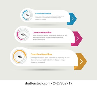 Business strategy presentation infographic card with representative circular graph and percent