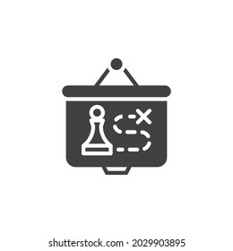 Business strategy presentation vector icon. filled flat sign for mobile concept and web design. Projector screen with chess glyph icon. Symbol, logo illustration. Vector graphics
