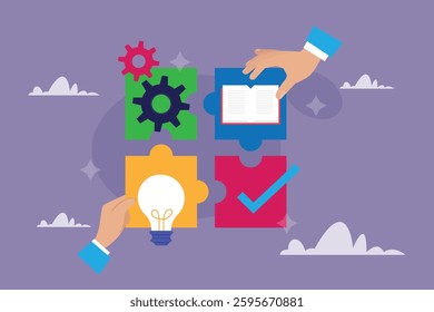 Business Strategy and Problem-Solving Concept with Puzzle Pieces 2d flat vector illustrations
