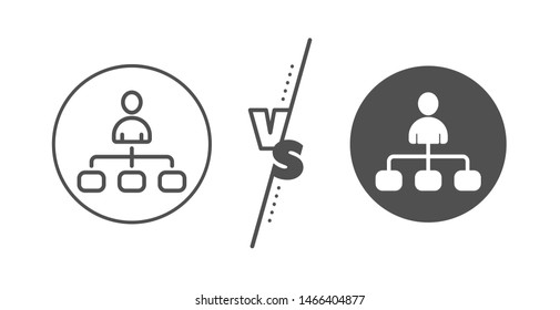 Business strategy sign. Versus concept. Management line icon. Development symbol. Line vs classic management icon. Vector