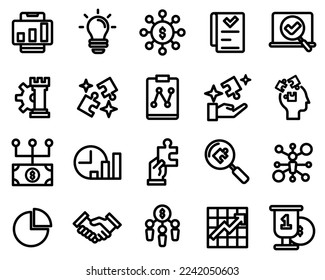 icono de conjunto simple de estrategia de negocio. iconos de 20 líneas.