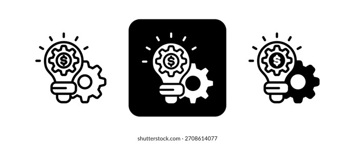 Business Strategy Solid color and black line drawing vector illustration set