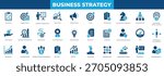 business strategy solid icon set featuring planning,strategy, chart, deal, graph, handshake, information, ,analytics, leadership, goals, teamwork, and corporate success symbols.