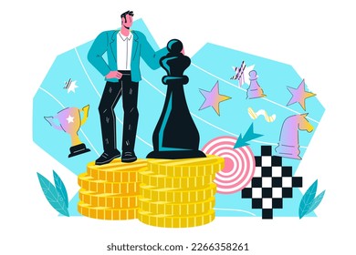 Business strategy and solution for successful development concept, vector illustration isolated on white background. Strategic planning, competitive marketing strategy.
