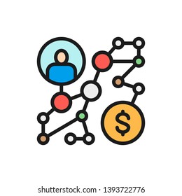 Business strategy, success way, algorithm, instruction flat color icon.