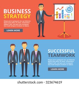 Business strategy, successful teamwork flat illustration concepts set. Modern flat design concepts for web banners, web sites, printed materials, infographics. Creative vector illustration